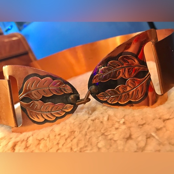 Vintage 1950s Copper Renoir Style Metal Waist Belt W/ Leaf Detail XS 24-25” - Picture 2 of 7